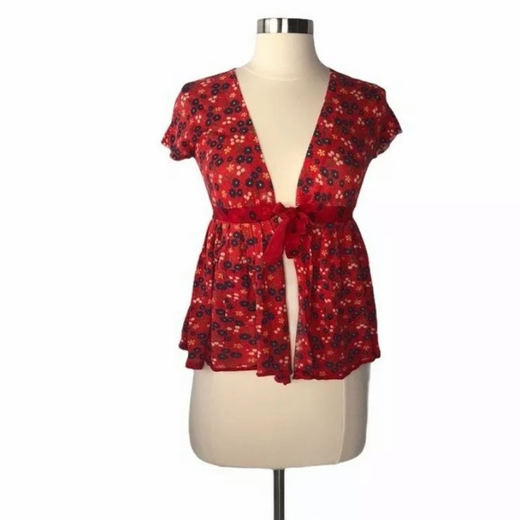 Free People Tops - Free people red floral front tie blouse, large
